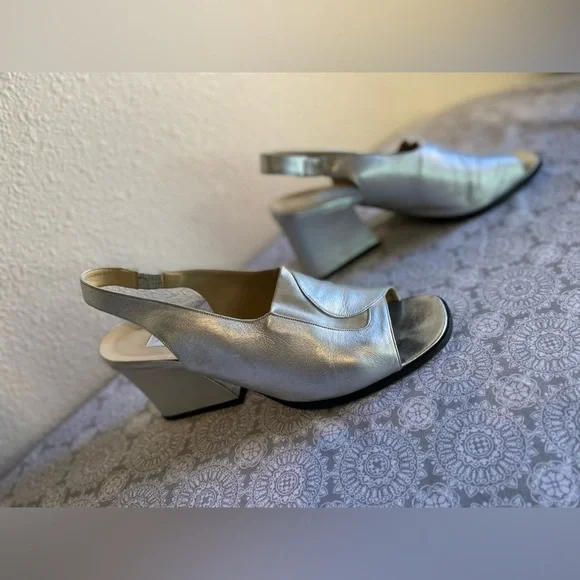 Aldo Chelini~Vtg~Soft~Leather~Slingback~Slant Wrapped Block Heel Sandal~Size 9 - Picture 4 of 16